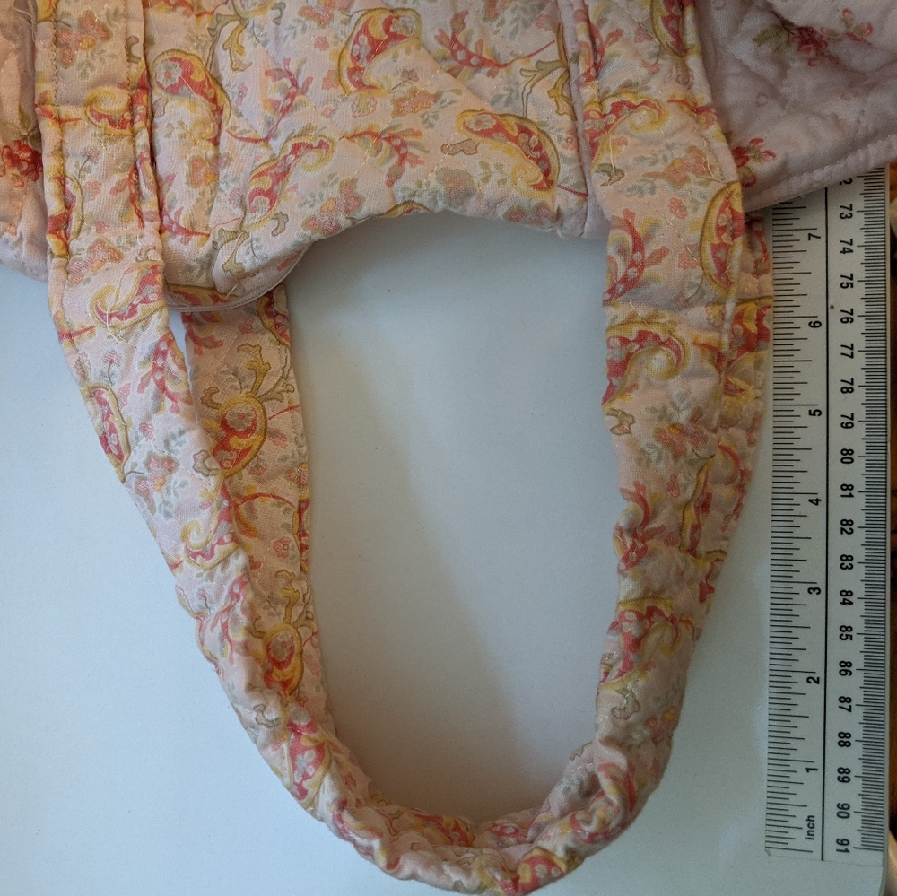 Handcrafted Pink Floral/Paisley Duffle Quilted Fabric Shoulder Bag, Made in USA - Picture 6 of 7
